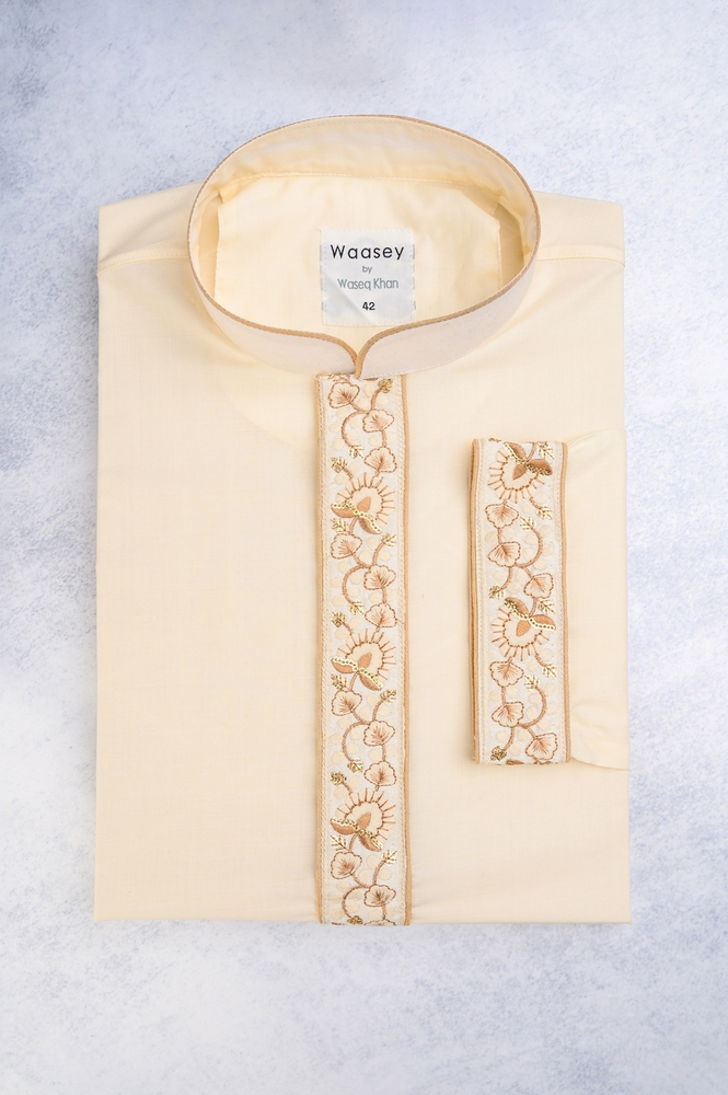 Cream Floral Panel Panjabi